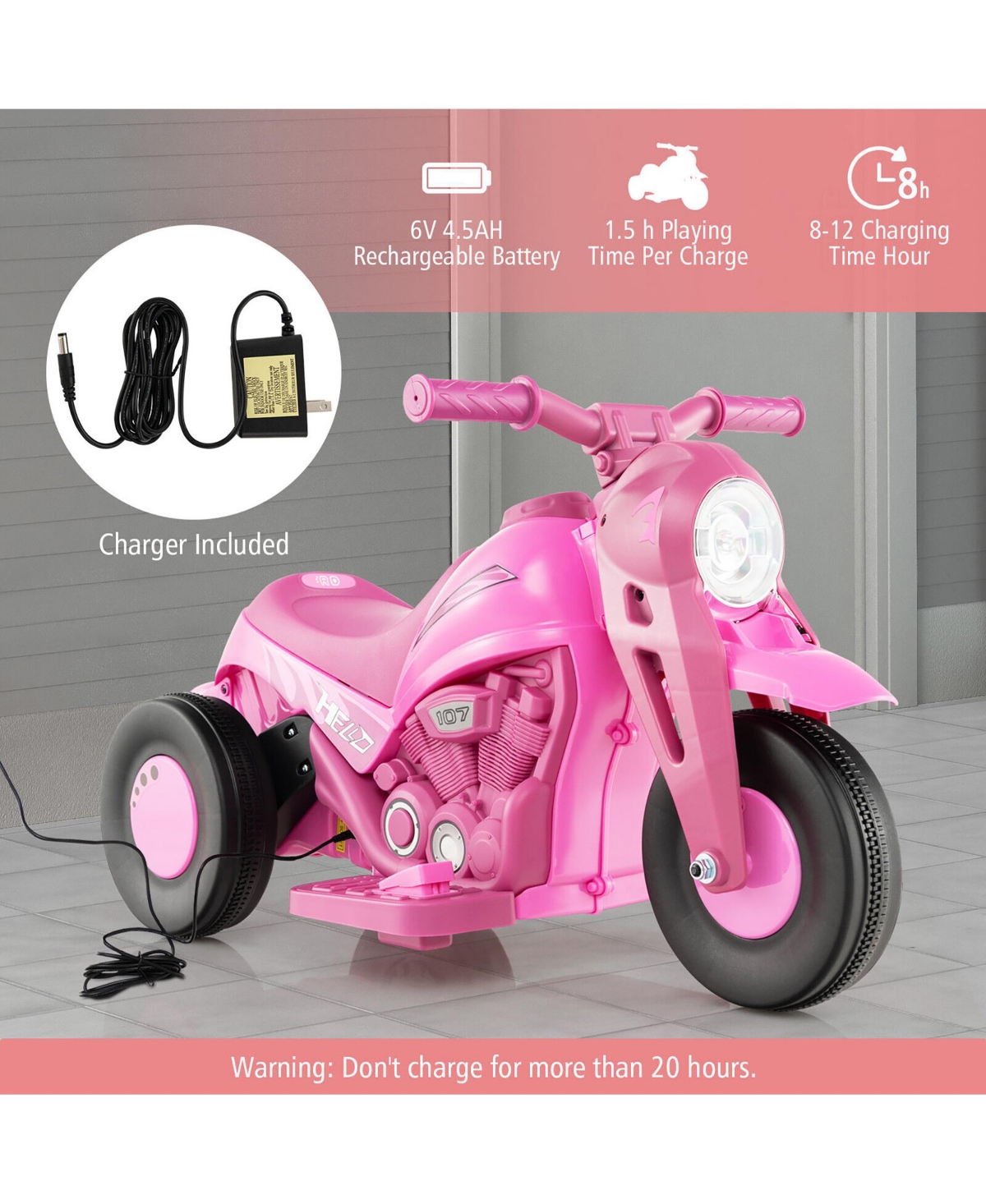 Gymax 6V Kids Bubble Car Electric Ride on Motorcycle w/ Music Button & Led Headlight