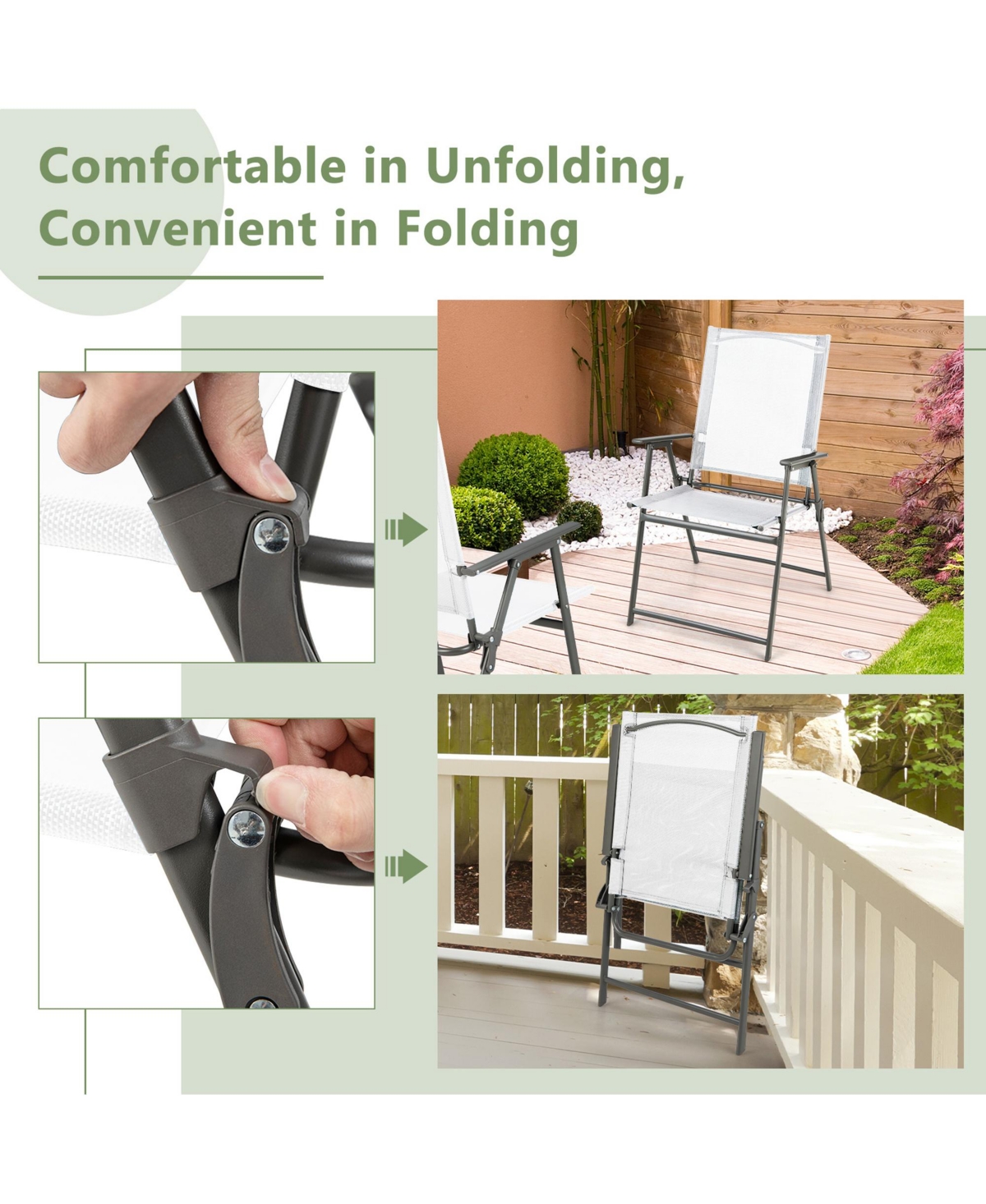 Gymax Set of 4 Patio Portable Metal Folding Chairs Dining Chair Set White - White + gray