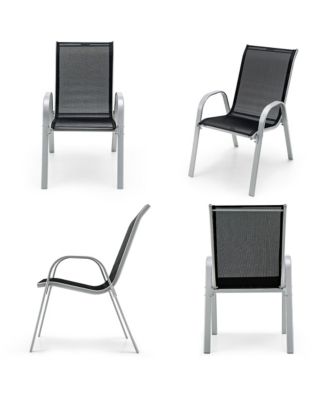 4PCS Patio Stacking Dining Chairs w/ Curved Armrests & Breathable Seat Fabric