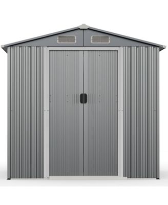 6 x 4 Feet Galvanized Steel Storage Shed with Lockable Sliding Doors