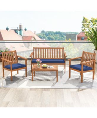 4 Piece Patio Wood Furniture Set Acacia Wood Sofa Set with Loveseat