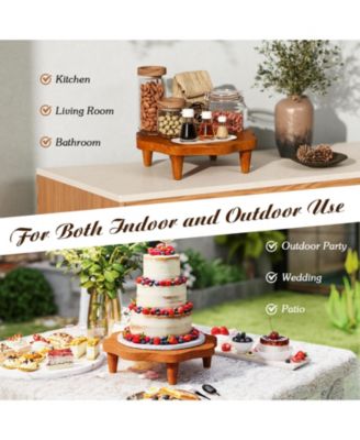 16" Teak Wood Pedestal Stand for Aroma and Snacks