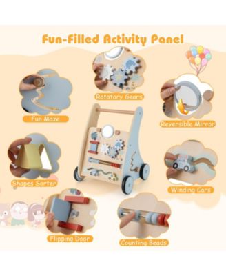 Wooden Baby Push and Pull Walker with Multi-Activity Learning Center