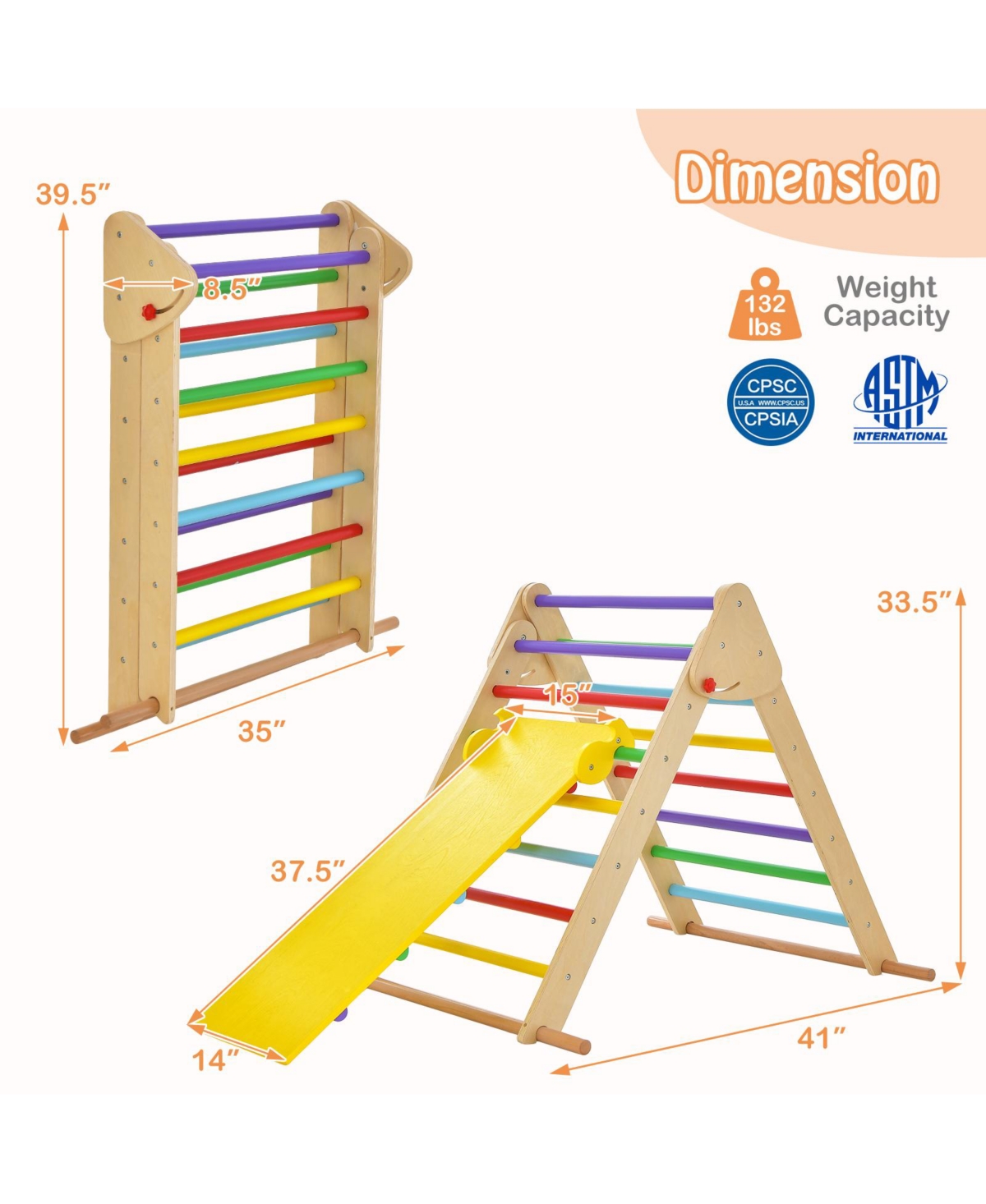 Gouun Kids Climbing Triangle Set with Adjustable and Reversible Ramp