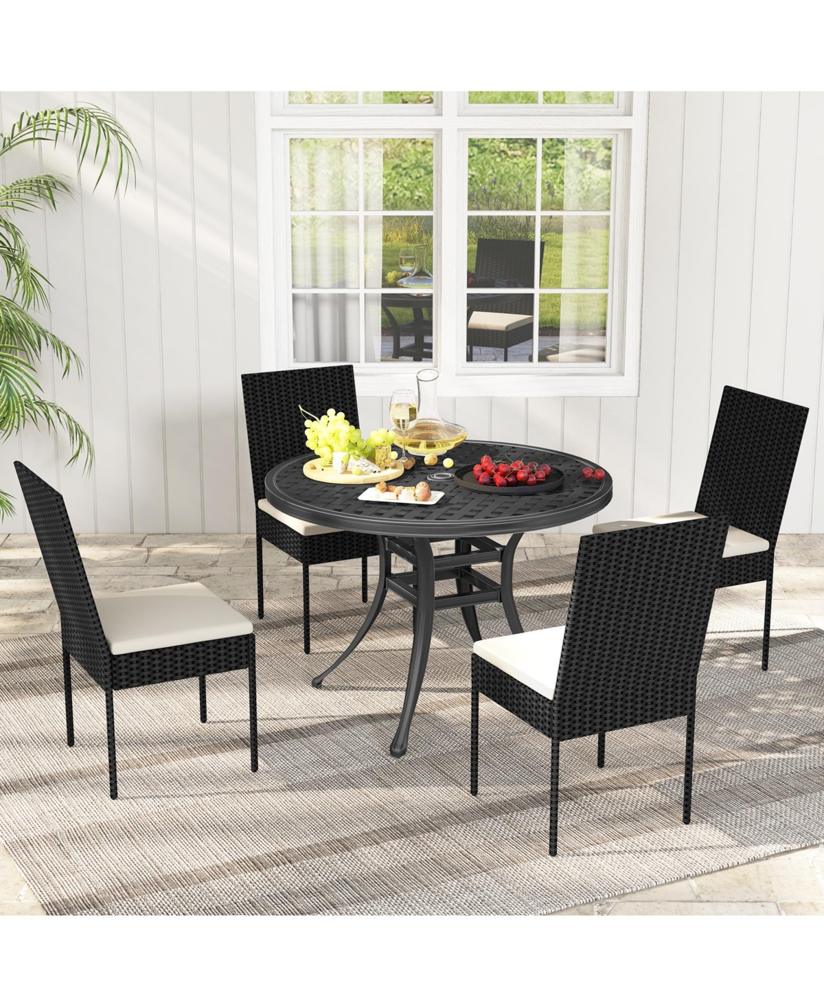 Gouun Pe Wicker Patio Chairs Set of 4 with Cushions for Porch Deck Garden and Backyard-4 Pieces