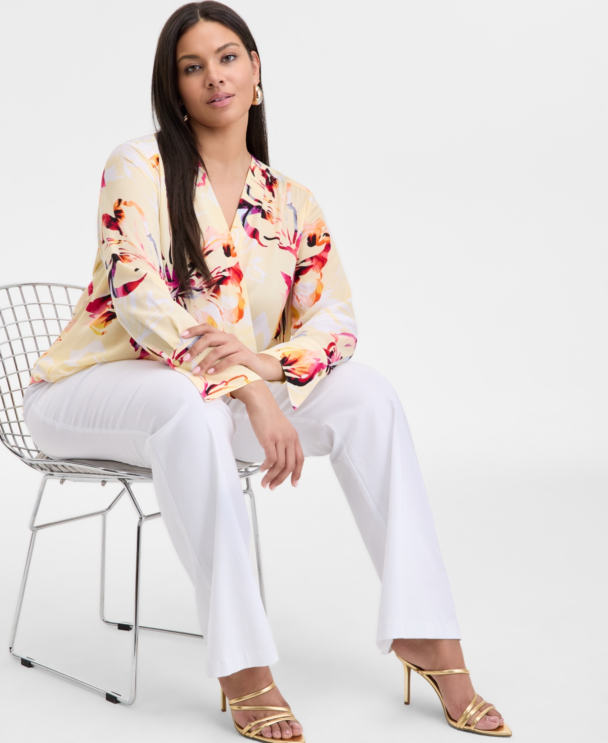 Inc International Concepts Plus Size Cuffed Surplice Blouse, Exclusively At Macy's In Keri Bloom