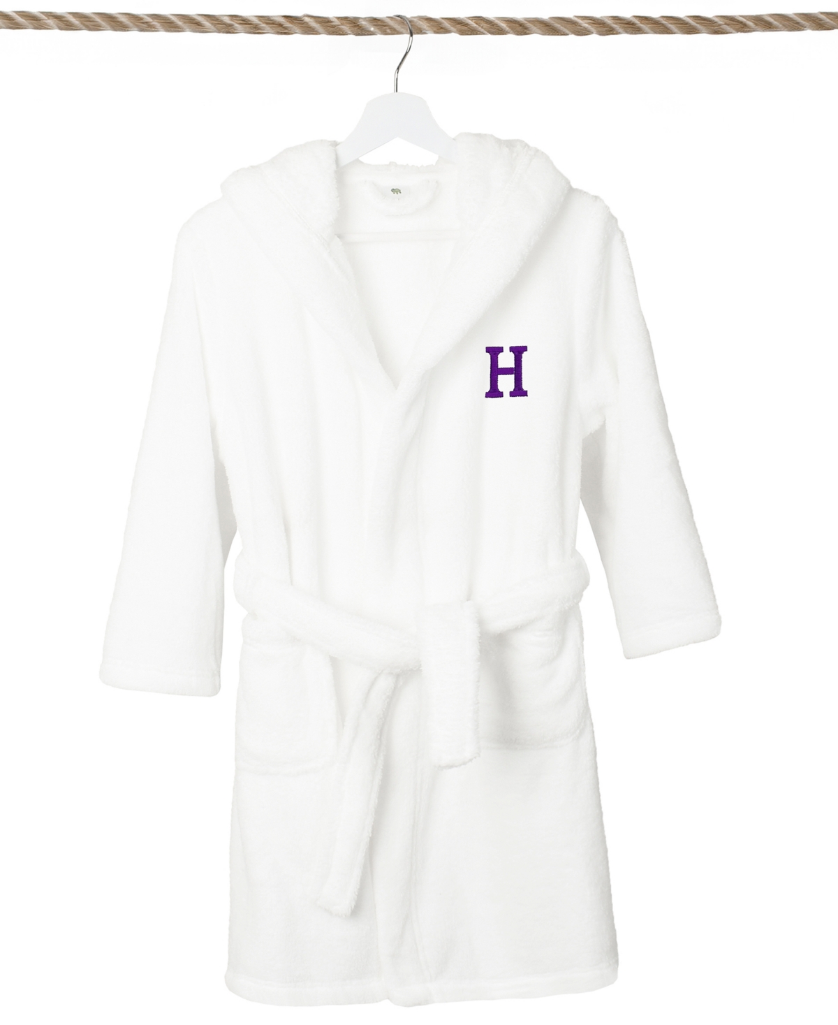 Linum Home Personalized Kids Super Plush Hooded Bathrobe In White,purple H