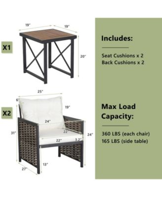 3 Pieces Patio Rattan Furniture Set with Acacia Wood Tabletop