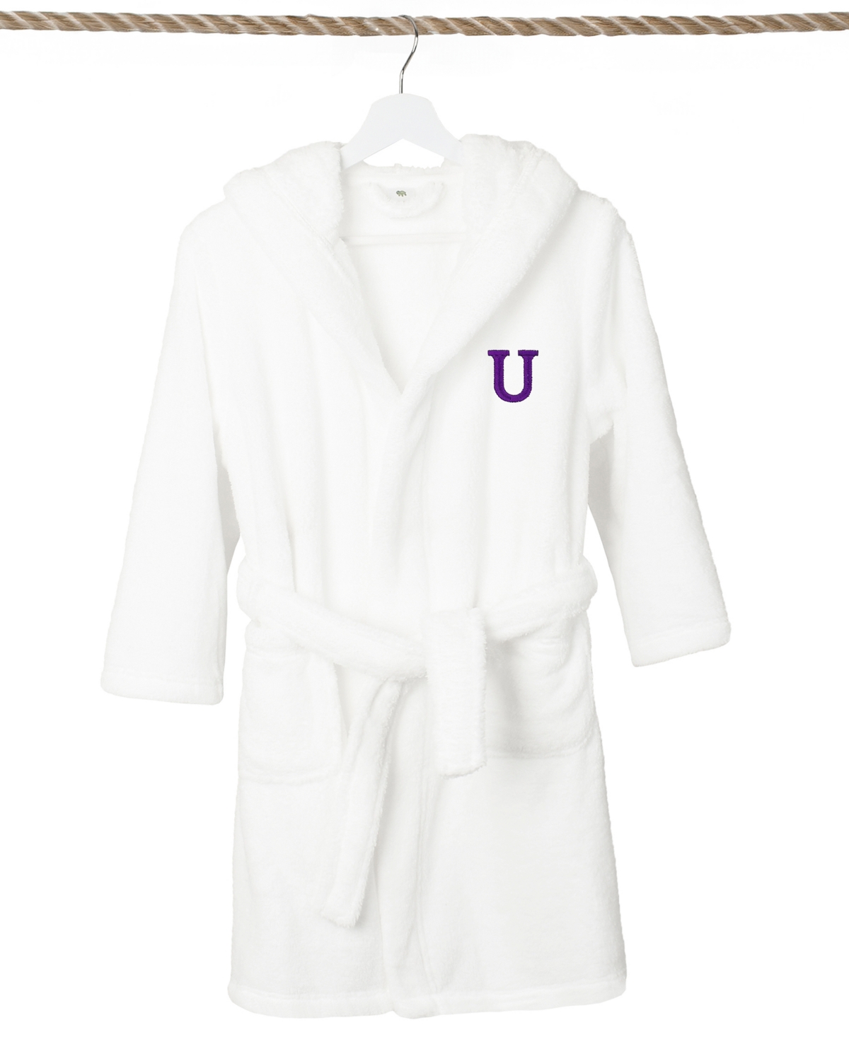 Linum Home Personalized Kids Super Plush Hooded Bathrobe In White,purple U