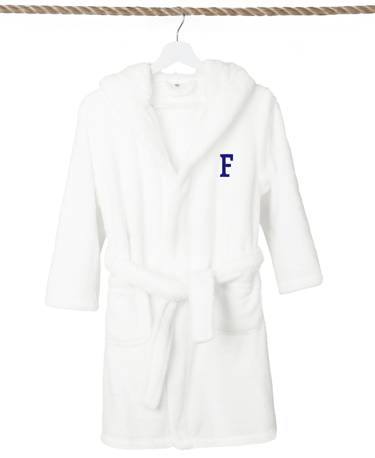 Linum Home Personalized Kids Super Plush Hooded Bathrobe In White,navy F