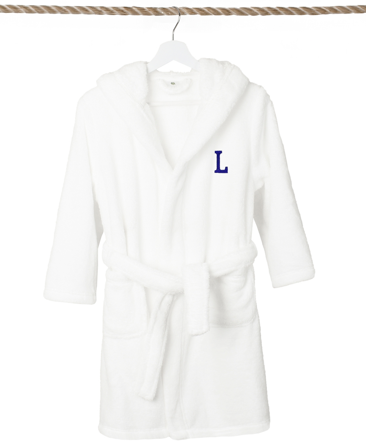Linum Home Personalized Kids Super Plush Hooded Bathrobe In White,navy L