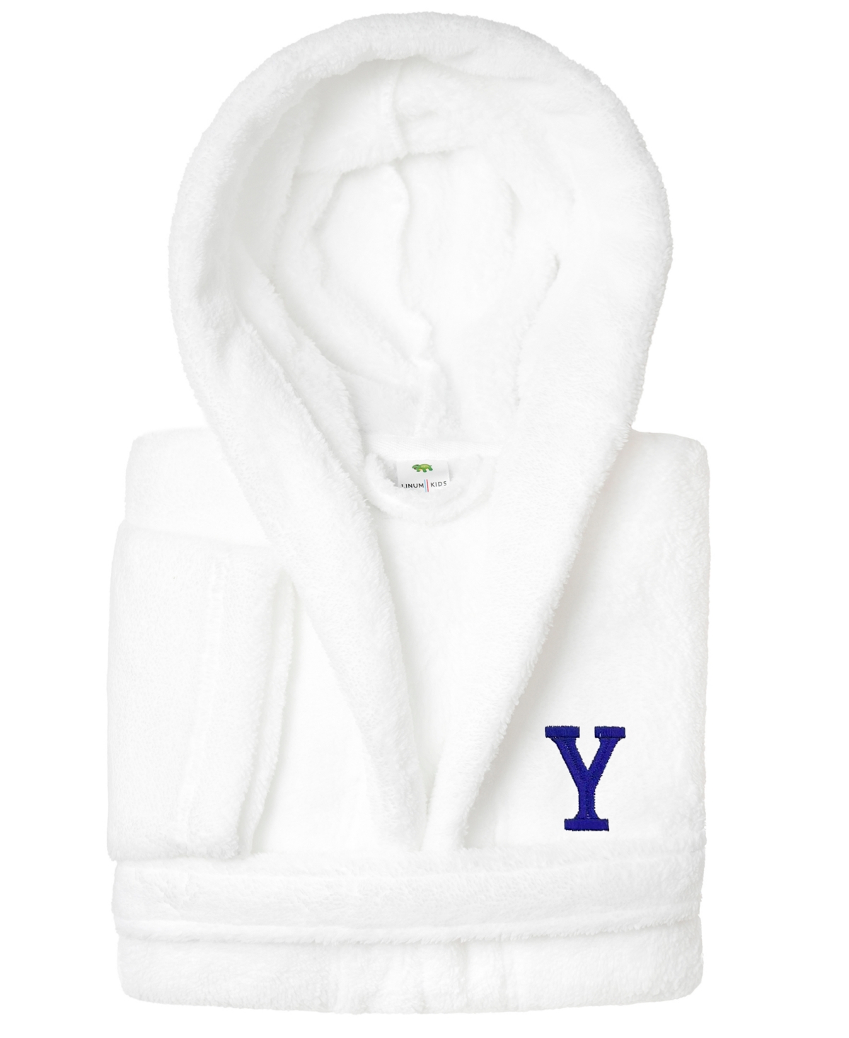 Shop Linum Home Personalized Kids Super Plush Hooded Bathrobe In White,navy Y