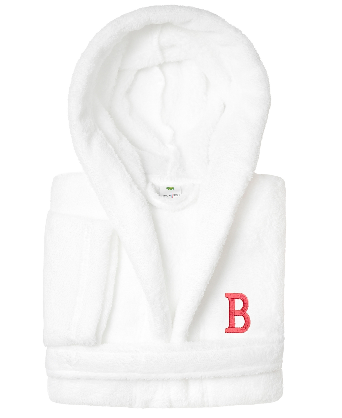 Linum Home Personalized Kids Super Plush Hooded Bathrobe In White,pink B