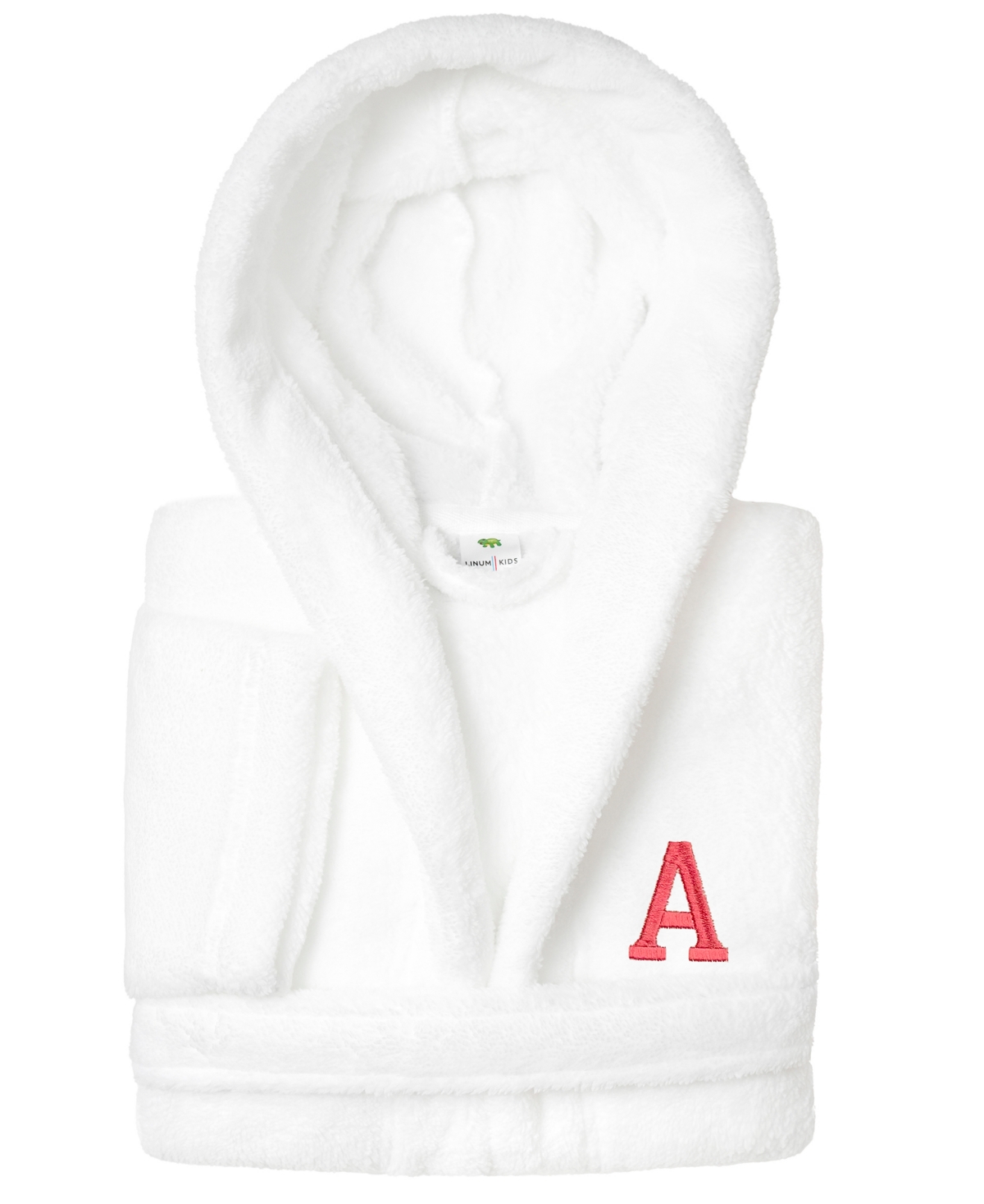 Linum Home Personalized Kids Super Plush Hooded Bathrobe In White,pink A