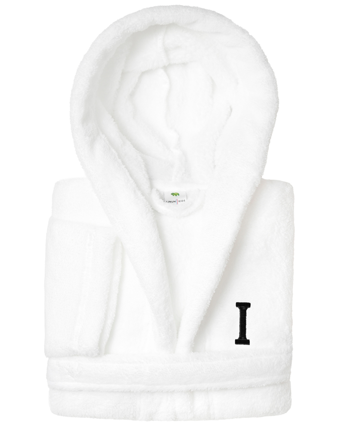 Linum Home Personalized Kids Super Plush Hooded Bathrobe In White,black I