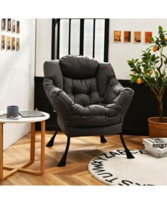 Modern Polyester Fabric Lazy Chair with Steel Frame and Side Pocket