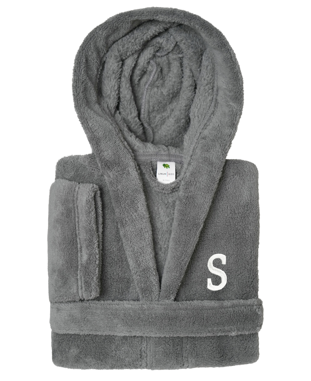 Shop Linum Home Personalized Kids Super Plush Hooded Bathrobe In Grey,white S