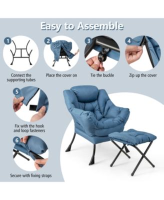 Modern Accent Sofa Chair with Folding Footrest and Side Pocket