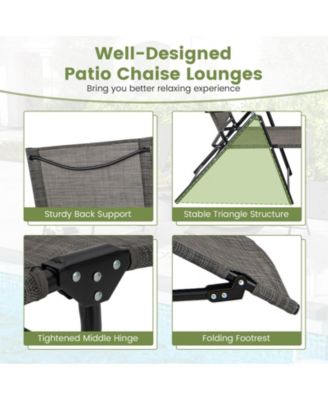 2 Piece Patio Folding Chaise Lounge Chairs Recliner with 6-Level Backrest