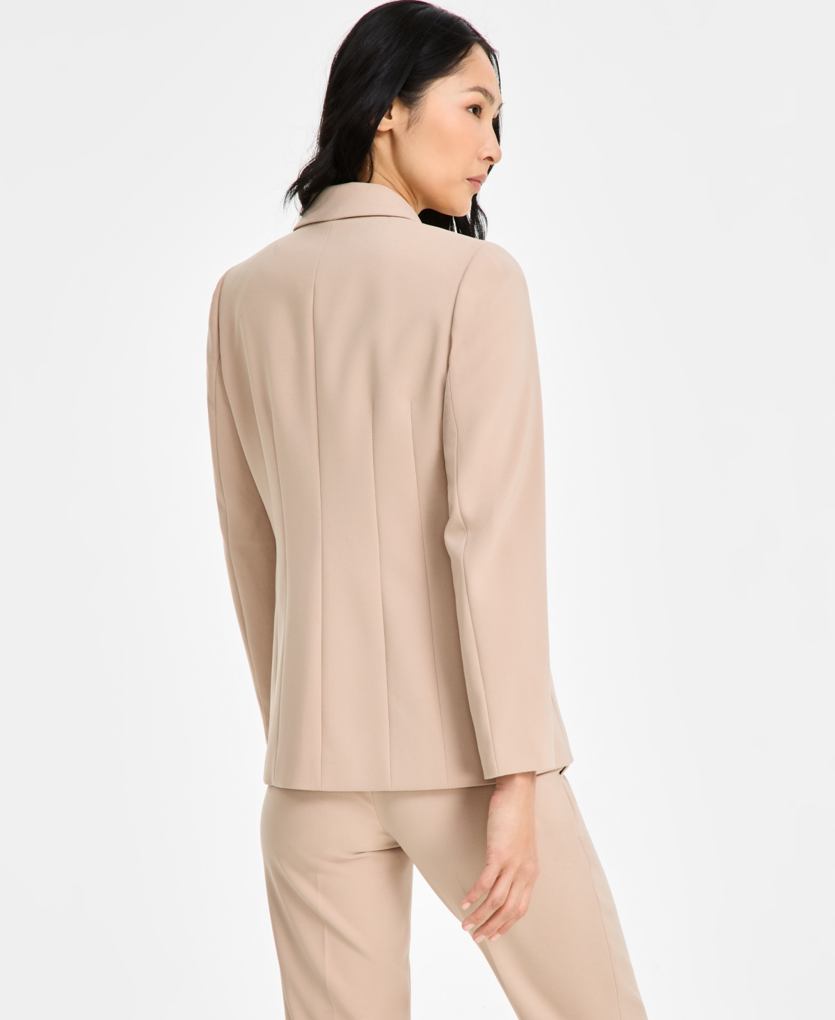 Shop Anne Klein Women's Stretch Notch-lapel Long-sleeve Blazer In Latte