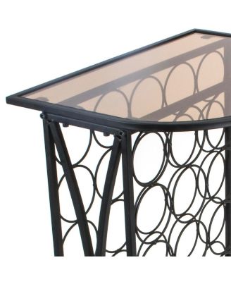 Wine Rack Stand Bordeaux Chateau Style with Glass Table - Holds 30 Bottles