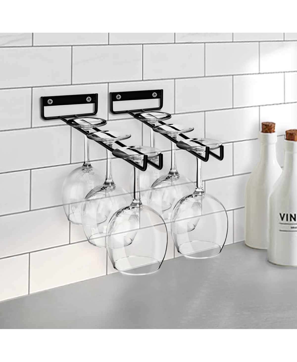 Sorbus Pack Wall Mounted Wine Glass Racks for Under Cabinet - for Home Bar Holds Up to Glasses Each