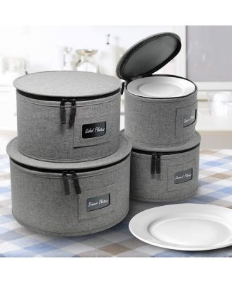 4-Piece Stackable Plate Carrier Set for Dinnerware, Plate Organization and Storage with Felt Plate Protector