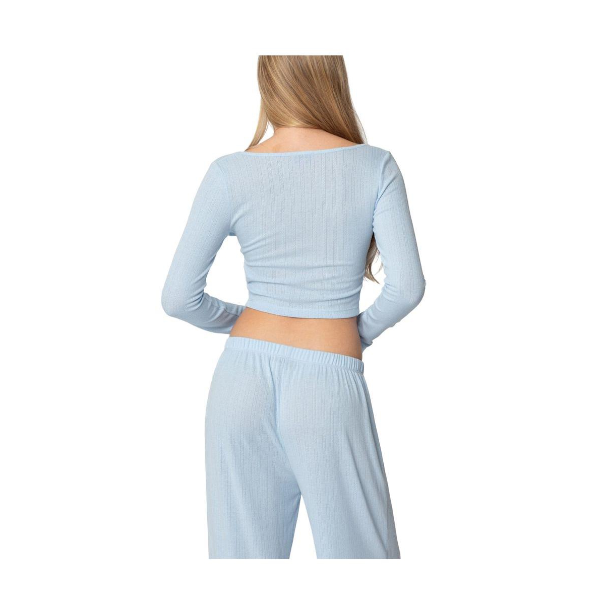 Edikted Women's Ren Square Neck Pointelle Top - Light-blue
