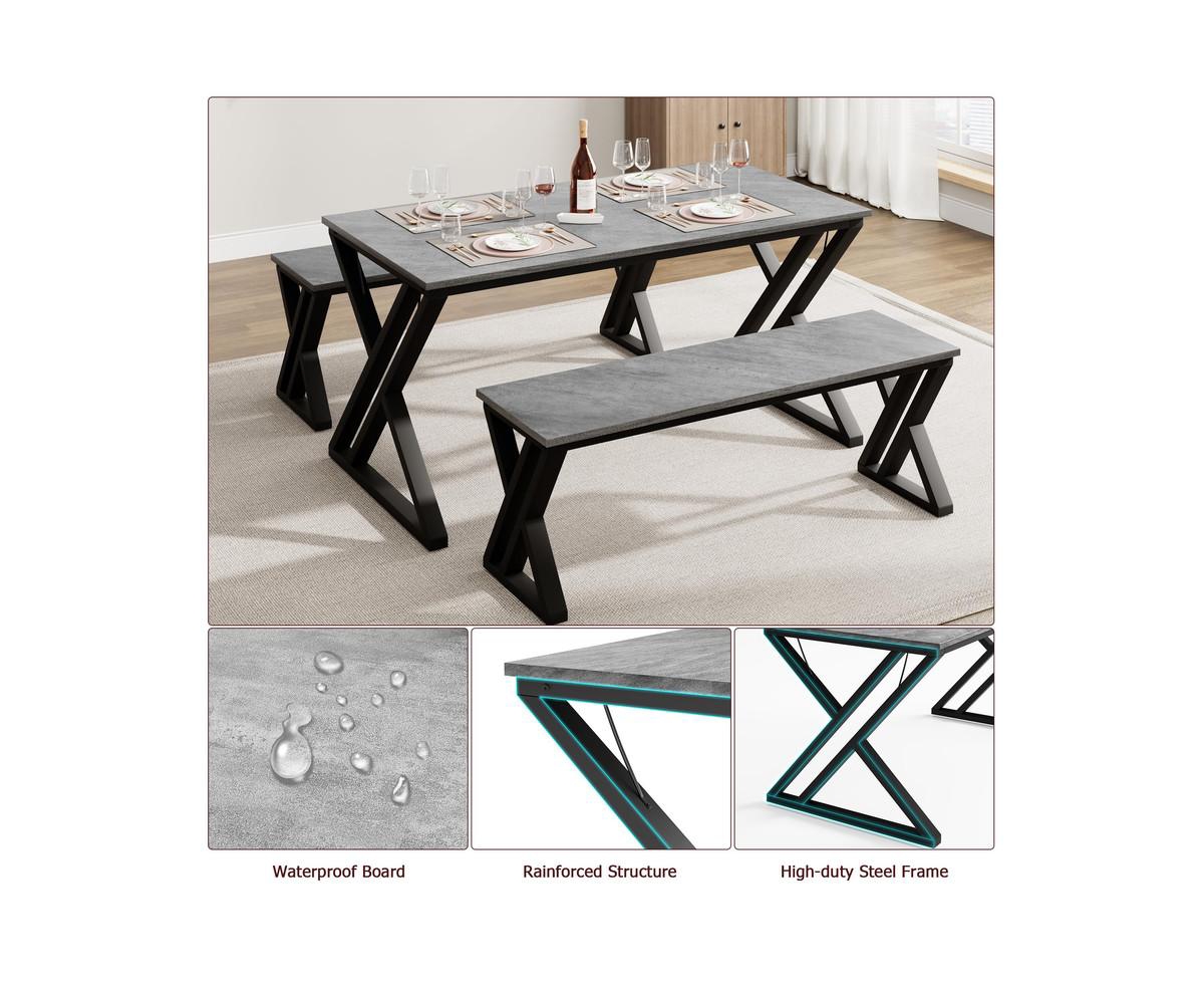 gaomon Kitchen Table with Benches, Dining Table Set for 4, Saving Space Dining Room Table Set for Kitchen, Dining Room, Apartment, Sturdy Metal Frame