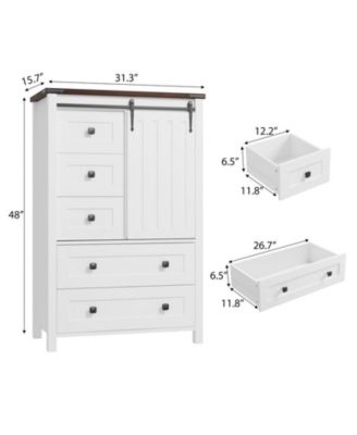 goamon 5-Drawer Wood Sliding Barn Door Adjustable Shelf Storage Dresser