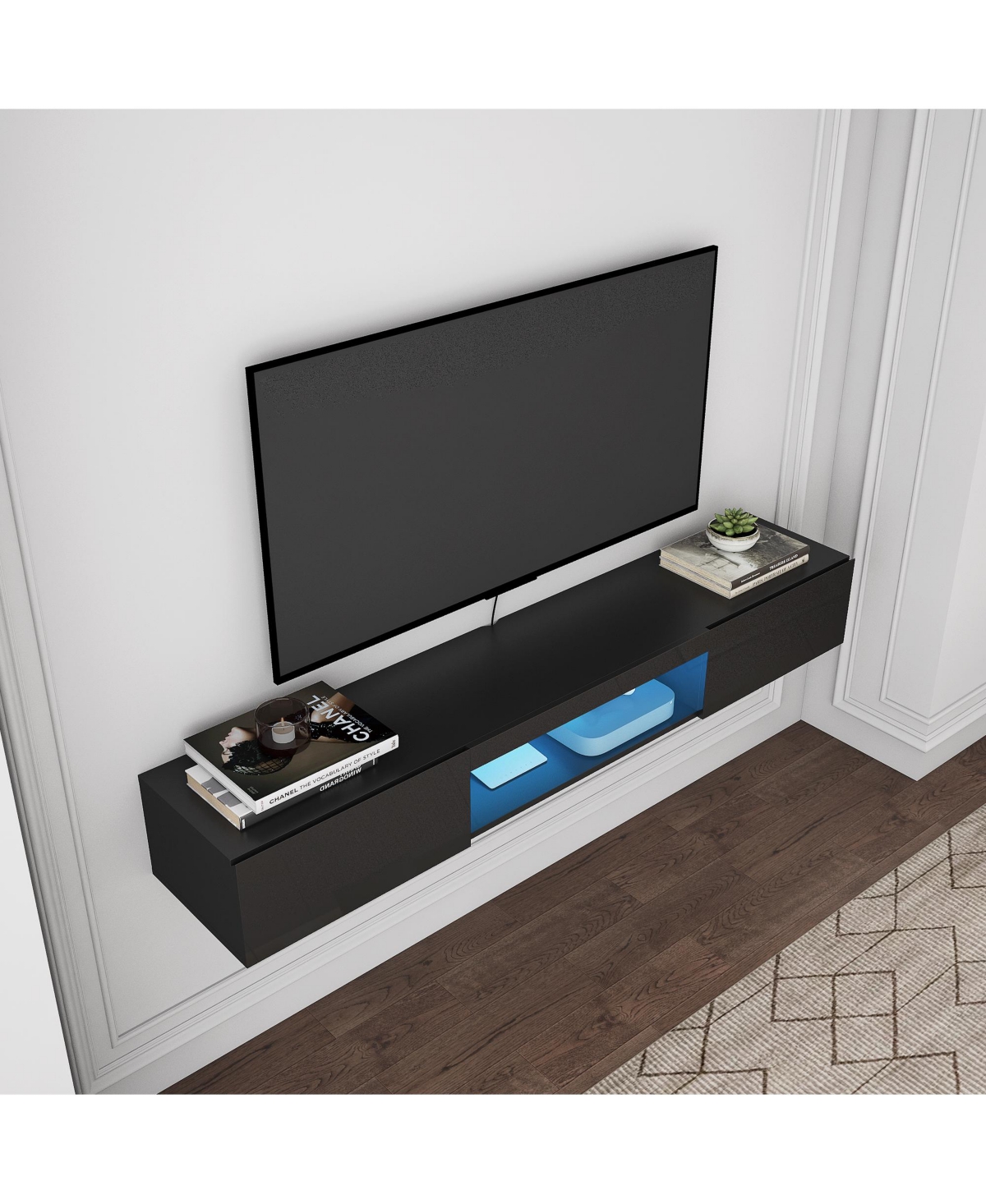 Slickblue Modern Floating Wall-Mounted Tv Stand with 20 Color LEDs and Storage for Stylish Living Rooms