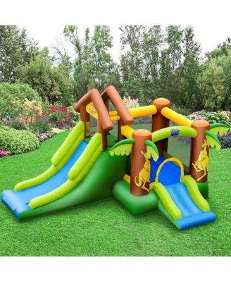 Inflatable Jungle Bounce House w/ Dual Slides Climbing Wall Jumping Area