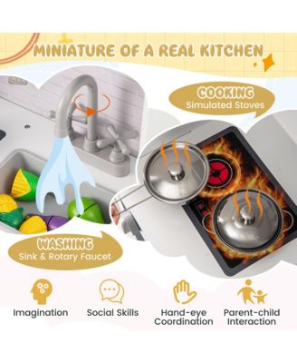 ids Play Kitchen Toy Set w/ Water Dispenser Sink Faucet Microwave Oven Utensils