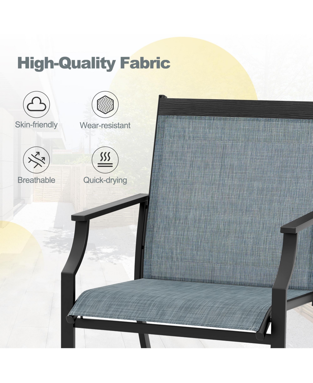 Gymax Set of 2 Patio Dining Chairs Outdoor Armchairs w/ Sturdy Metal Frame Blue - Blue+black