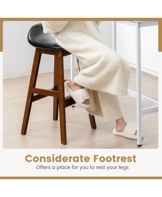 Set of 4 Upholstered PU Leather Barstools 27.5'' Wooden Dining Chairs Black & Brown