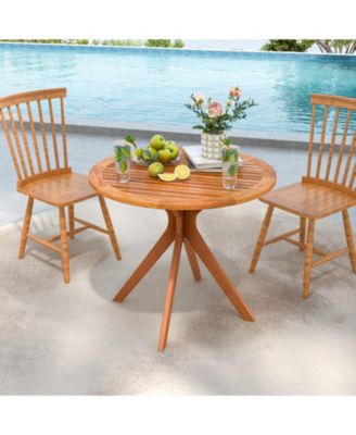 35.5 Inch Patio Wood Dining Table with Slatted Tabletop and Curved Legs