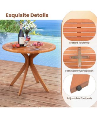 35.5 Inch Patio Wood Dining Table with Slatted Tabletop and Curved Legs