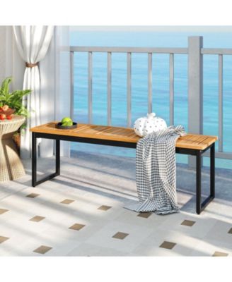 Patio Dining Bench Backless with Slatted Seat and Metal Legs