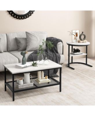 Set of 2 Nesting Table with Extra Storage Shelf for Living Room