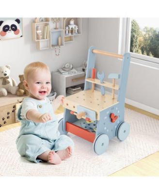 2-in-1 Toddler Wooden Baby Push Walker with Multi-Activity Center
