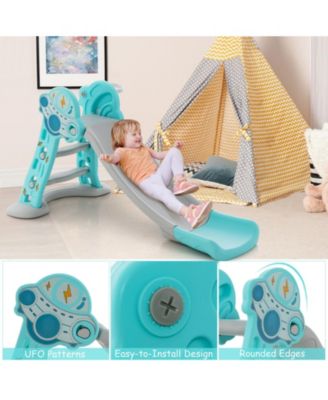 3-in-1 Folding Slide Playset with Basketball Hoop and Small Basketball