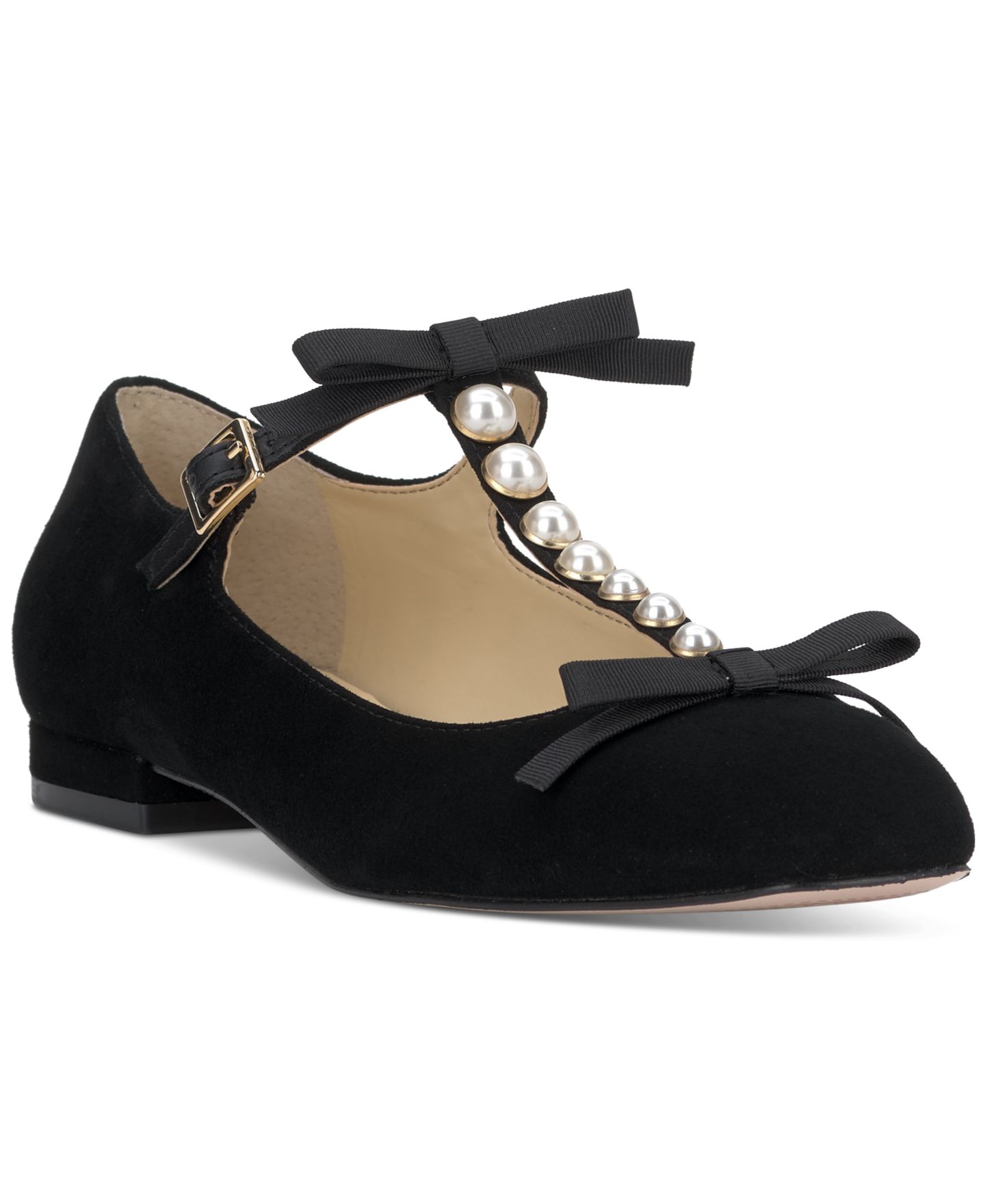 Женские балетки Jessica Simpson Jolliya T-Strap Dress Flats, цвет: Чёрный замшевый — фото 1