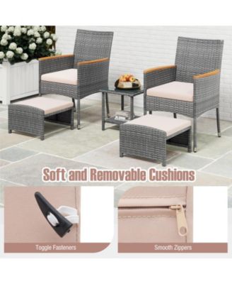 5 Pieces Patio Conversation Set with Soft Cushions and Ottomans