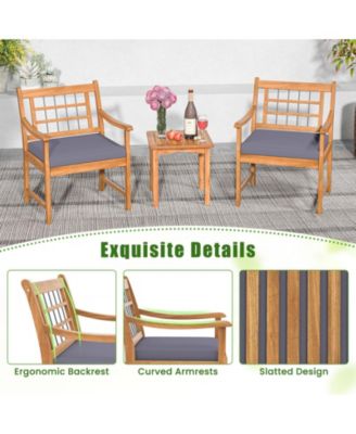 3 Piece Wood Patio Furniture Set with Seat Cushions and Acacia Wood Frame
