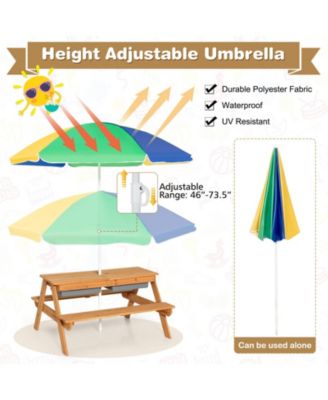 3-in-1 Kids Outdoor Picnic Water Sand Table with Umbrella Play Boxes