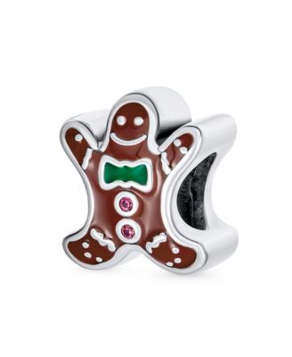 Christmas Gingerbread Man Cookie Charm Bead Sterling Silver