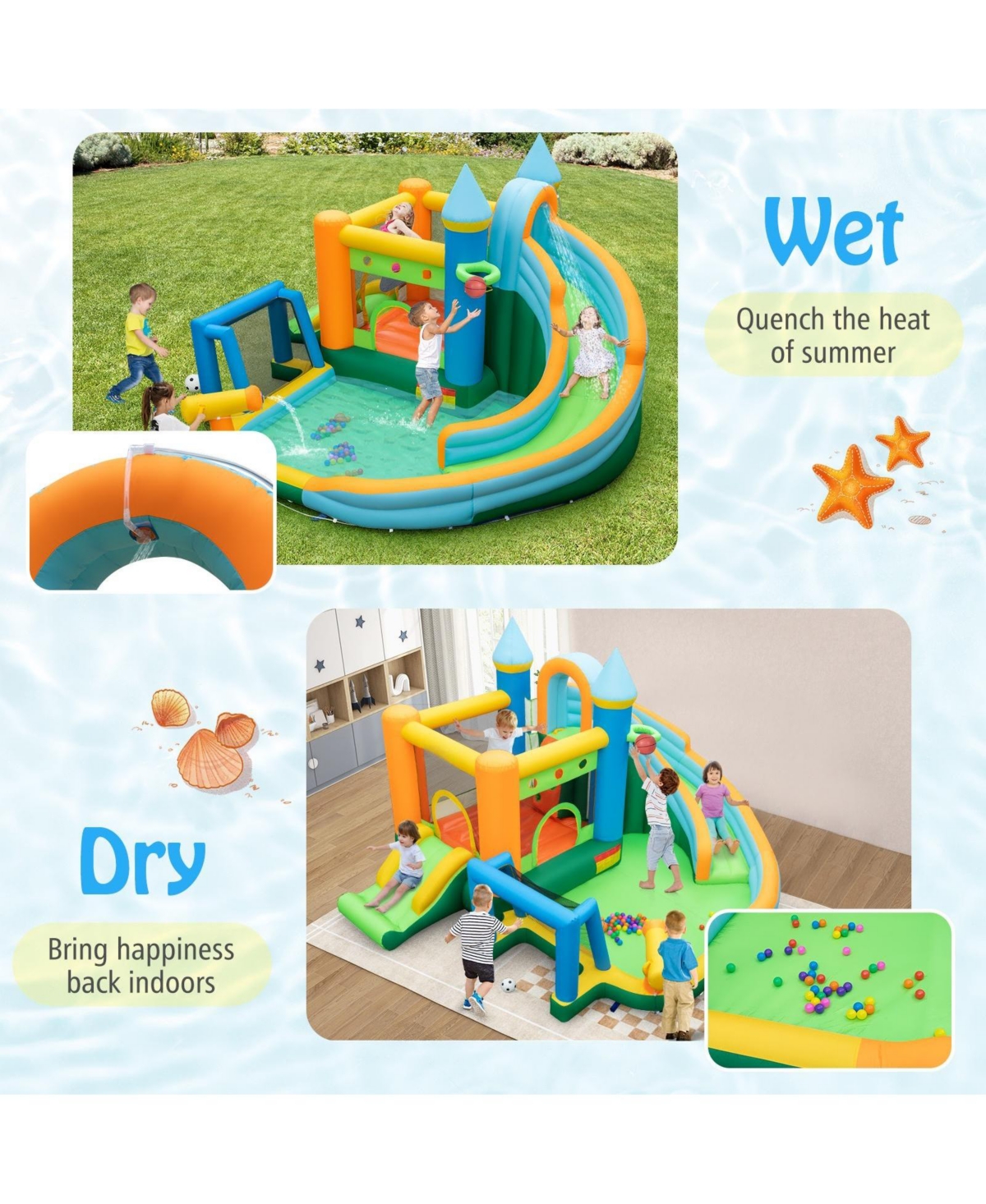 Gouun Inflatable Water Slide with Dual Slides and Splash Pool Bounce House with 735W Blower