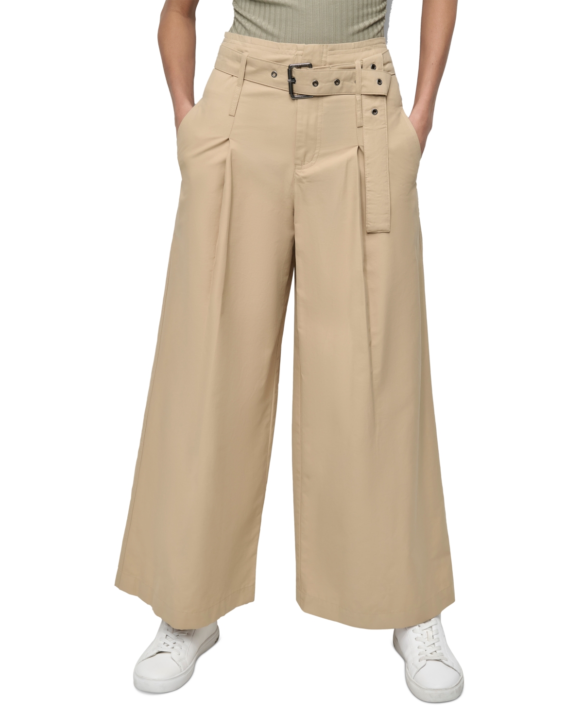 Dkny Jeans Women's High-Waist Pleated Cotton Trousers - TVN - TRAVERTINE