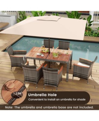 7 Pieces Patio Acacia Wood Cushioned PE Rattan Wicker Dining Set