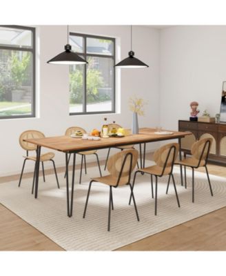 86.5 Inch Rectangular Patio Dining Table for 8 with Acacia Wood Tabletop and Umbrella Hole-86.5 inches